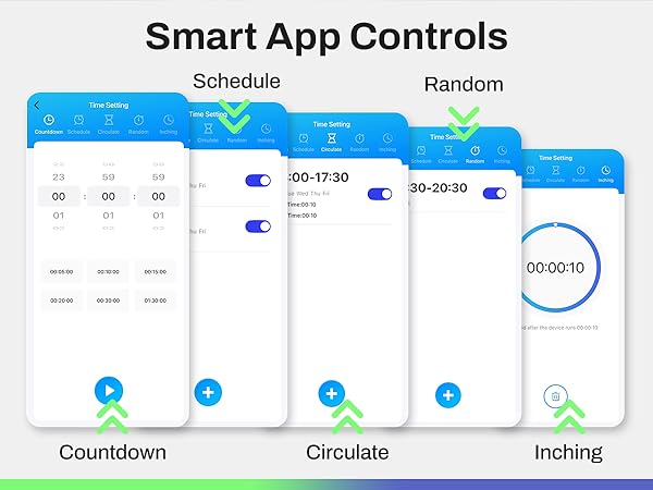 Smart APP Control: countdown, schedule, circulate, random, inching