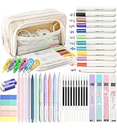 Ristpal 42 PCS Aesthetic School Supplies with Large Pencil Case, 12 Marker Pens with box, 5 Black...