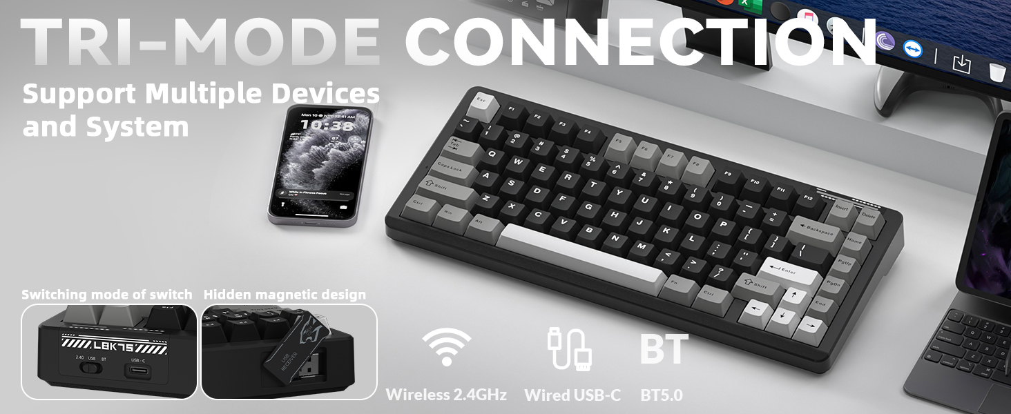 wireless mechanical keyboard computer keyboard 2.4GHz bluetooth creamy keyboard pc keybaords