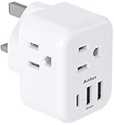 US to UK Ireland Travel Plug Adapter, Addtam Type G Power Outlet Adapter with 3 AC Outlets and 3 ...