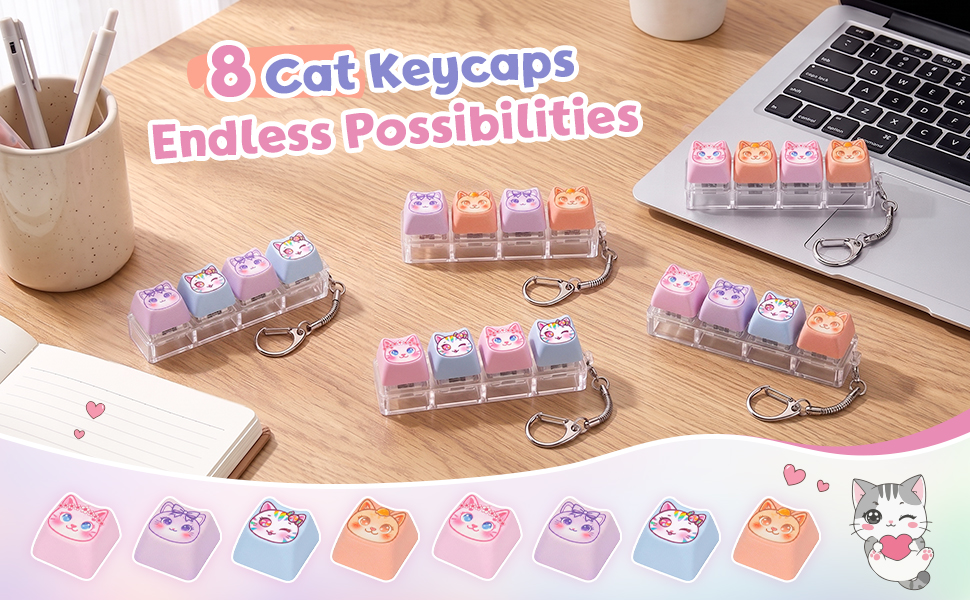 8 Cat Keycaps Endless Possibilities