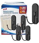 TAILI Adhesive Double Hooks for Hanging, 4 Coat Hooks & 6 Strips, Heavy Duty No-Drill Removable L...
