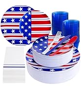 Festiva 175Pcs 4th of July Plates & Red White Blue Disposable Plastic Silverware &Clear Blue Cups...