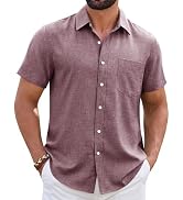 ROUWELL Mens Linen Shirt Short Sleeve Wrinkle Free Casual Untucked Button Down Shirts Beach Breat...