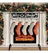 YEAHOME Christmas Stocking Holder Stand, Merry Bright Metal Stocking Stand with Openwork Snowflak...