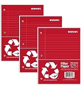 KAISA Recycled Filler Paper - 8"x10-1/2", Wide Ruled Loose Leaf Papers, 3-Hole Punched for 3-Ring...