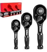 zhax 3PCS Stubby Ratchet Set, 1/4", 3/8", 1/2" Drive Mini Ratchet Wrenches | 90-Tooth, Quick Rele...