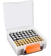 FULLCASE Battery Storage Organizer Holder Holds 72 AA AAA Batteries, Box Cases Garage Container, ...