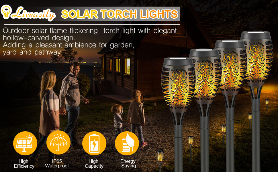 Outdoor Solar Torch Light with Flickering Flame
