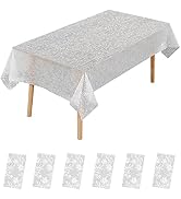 6 Pack Premium Disposable Plastic Lace Tablecloth 54" x 108" Party Table Cloths Disposable for 6 ...