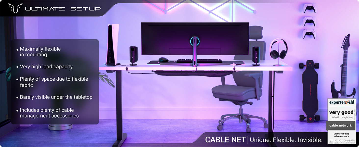 Cable management net under desk