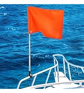 Orange Boat Flag with 53" Adjustable Pole - 12” x 18” Water Ski Flag with Stable Holder, Boat Saf...