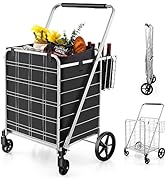 Goplus Shopping Cart for Groceries, Jumbo Upgraded Folding Grocery Cart with Waterproof Liner, 33...