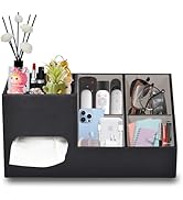 Plus Size Tissue Box Cover-Square Tissue Cover with Side Storage and Tray,Modern Makeup Organizer...