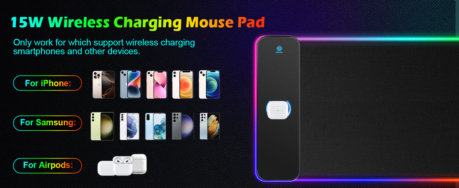 RGB Gaming Mouse Pad with 15W Wireless Charging
