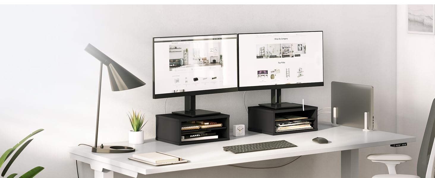 Monitor riser with storage, computer monitor stand, Wood Monitor Stand, dual monitor, Ballucci