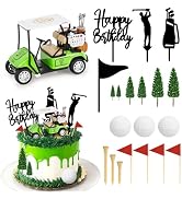 Hooqict 21 Pieces Golf Cake Decorations with Mini Cart, Balls, Clubs, Red Flags, Green Cake Toppe...