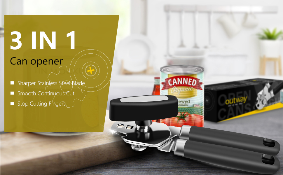 OUTWAY Can Opener, Professional 3-In-1 Multifunctional Manual Can Openers Bottle Opener