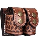 TOURBON Leather Double Speedloader Pouch Belt Carrier Speedloader Holder Case for .38 .357 .44 .45