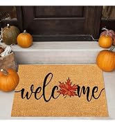JarThenaAMCS Fall Natural Coir Doormat Autumn Maple Leaf Welcome Floor Mat Non-Slip Entrance Door...