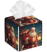 Christmas Santa Claus Tissue Box Cover Square,Merry Christmas Tissue Box Holder Waterproof Leathe...
