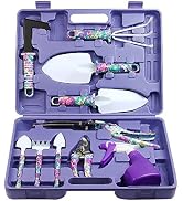 Garden Tools Set, JUMPHIGH 10 Pieces Gardening Tools with Purple Floral Print, Ergonomic Handle T...
