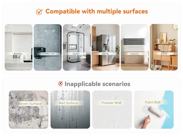 Applicable and unsuitable surfaces for double-sided adhesive dots