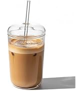 DOITOOL Glass Cups with Lid and Straw,16 oz Iced Coffee Cups Clear Aesthetic Cups,Reusable Tumble...