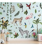 Amaonm Removable 3D Nature Wildlife Animals with Plants Green Leaves Tree Vine Wall Sticker Monke...