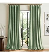 StangH Retro Green Blackout Curtains Thermal Insulated Room Darkening Drapes Back Tab Hook Belt f...
