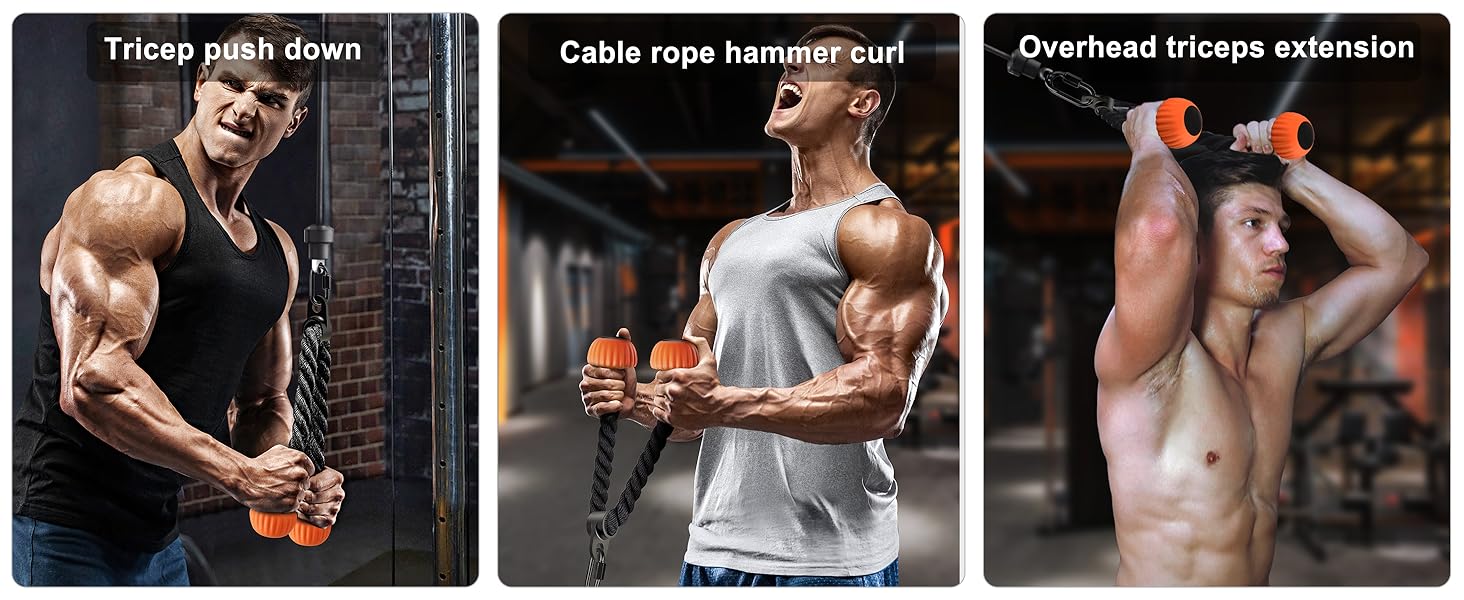 SELEWARE Triceps Rope with Non-Slip Soft Rubber End