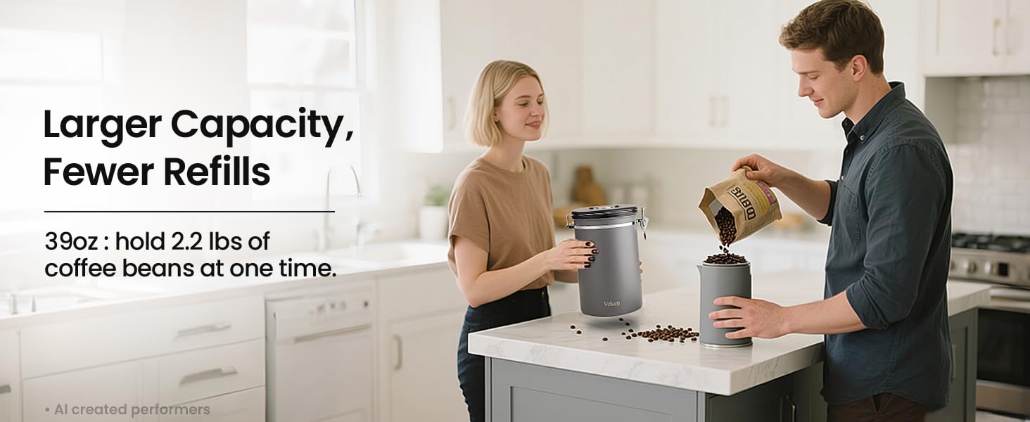 39OZ large capacity for 2.2lbs coffee bean storage