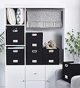 DECOMOMO Black Storage Bins with Labels, 11 inch Cube Storage Bin Felt Basket for Shelves Closet ...