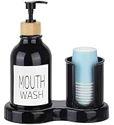 Mouthwash Dispenser for Bathroom, 16oz Plastic Mouthwash Dispenser with Cup Holder and Tray Mouth...