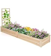 Giantex Raised Garden Bed with Trellis, 93" L x 25" W x 40" H, Wood Planter Box for Vegetables Fl...