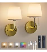 Hensam Battery Operated Wall Sconces Set of Two with Pull Chain