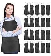Nymmoata 10/20 Pack Bib Aprons for Women Men Bulk, Black Aprons with 2 Pockets Adjustable, Kitche...