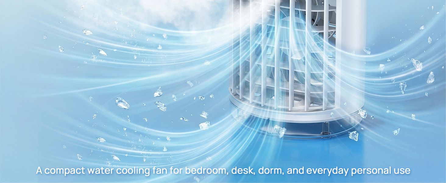 This compact table top ac unit provides a cool mist for rapid desktop and bedroom cooling