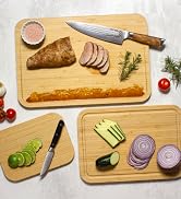 bamboo cutting board set for kitchen with sliced meat vegetables and limes