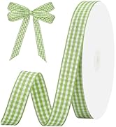 woric Green and White Gingham Ribbon 5/8" X 30 Yd Plaid Ribbon Buffalo Checker Ribbons Craft Ribb...