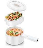 Electric Hot Pot with Steamer, 1.5L Ceramic Glaze Non-stick Portable Pot, Dual Power Multi-functi...