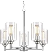 5-Light Chandelier for Dining Room Kitchen Island Modern Farmhouse Pendant Lighting with Clear Gl...
