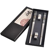 Elegant Metal Chopsticks Reusable Set with Holder - SUS 304 Stainless Steel Chopsticks, Dishwashe...