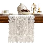 OUZHUHUI White Elegant Vintage Lace Table Runners,Wedding Lace Decor with Floral Embroidery,Tea P...