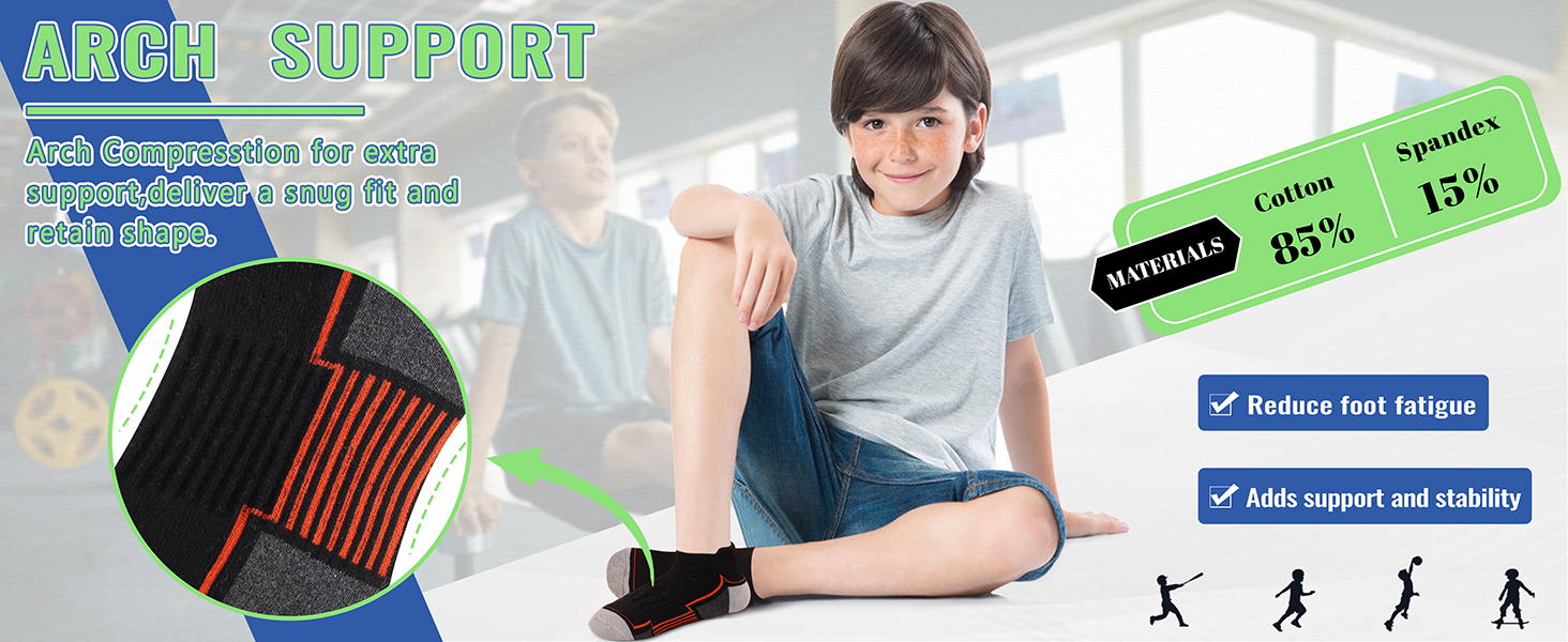 SeeyAN Kids Socks Boys Ankle Athletic Socks Half Cushioned Low Cut Sport Cotton Breathable Socks