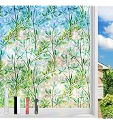 FILMGOO Window Privacy Film Rainbow Green Leaf Window Film 3D Decals Stain Glass Window Stickers ...