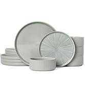 ALOFMO Dinnerware Sets for 4, Ceramic Plates and Bowls Set 12 Piece Dinnerware Chip Resistant Sto...