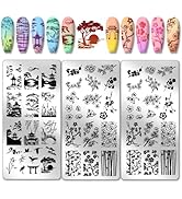 PH PandaHall 3pcs Classic Chinese Garden Nail Art Templates, Ancient Style Nail Stamping Plate Pa...