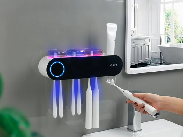 Toothbrush Holder Wall Mounted with Toothpaste Dispenser Bathroom Decor