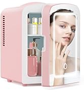 Xbeauty Skincare Mini Fridge With Dimmable LED Mirror, 4L Mini Makeup Refrigerator for SkinCare, ...